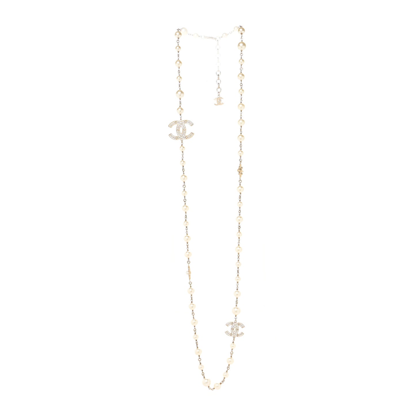 Graduated Pearl Crystal CC Necklace Gold