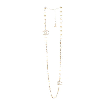 Chanel Graduated Pearl Crystal CC Necklace Gold 2 of 3