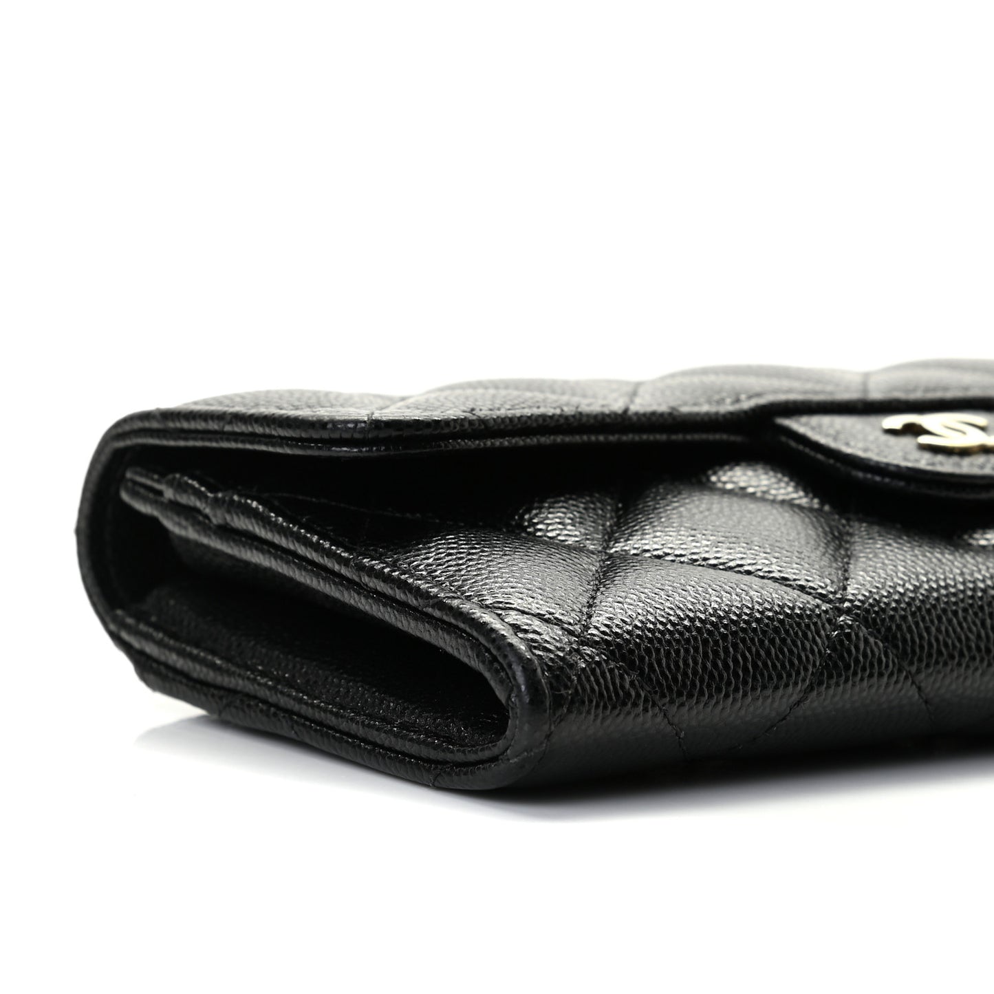 Caviar Quilted Medium Gusset Flap Wallet Black