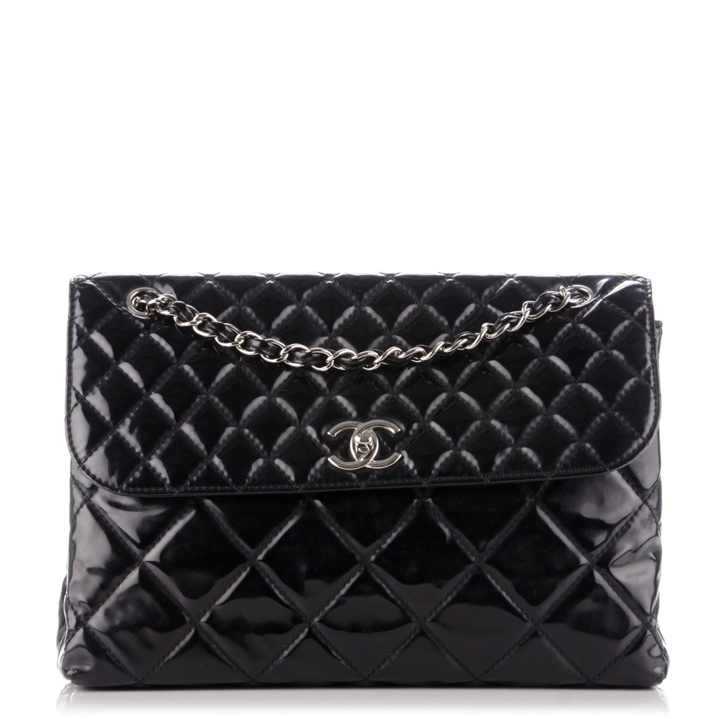 Vinyl Quilted In the Business Flap Bag Black