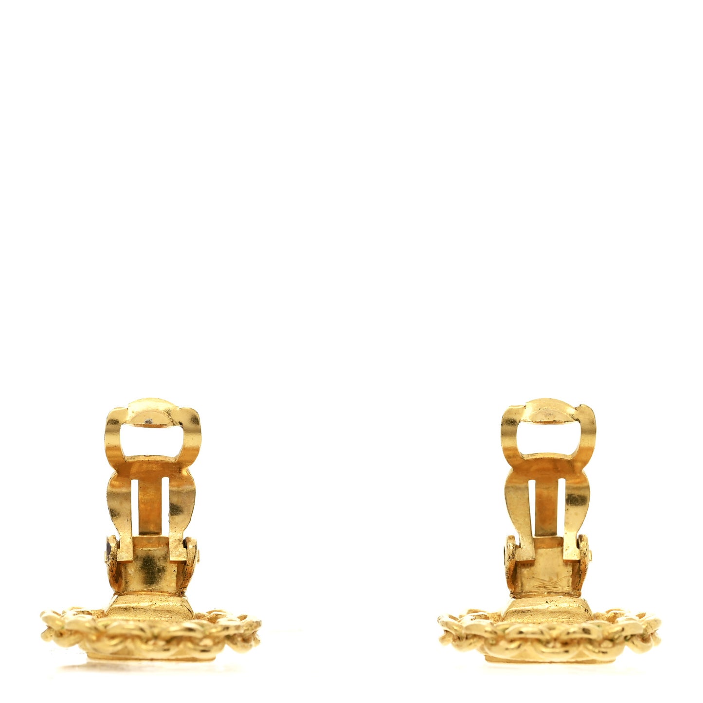 Round CC Clip On Earrings Gold