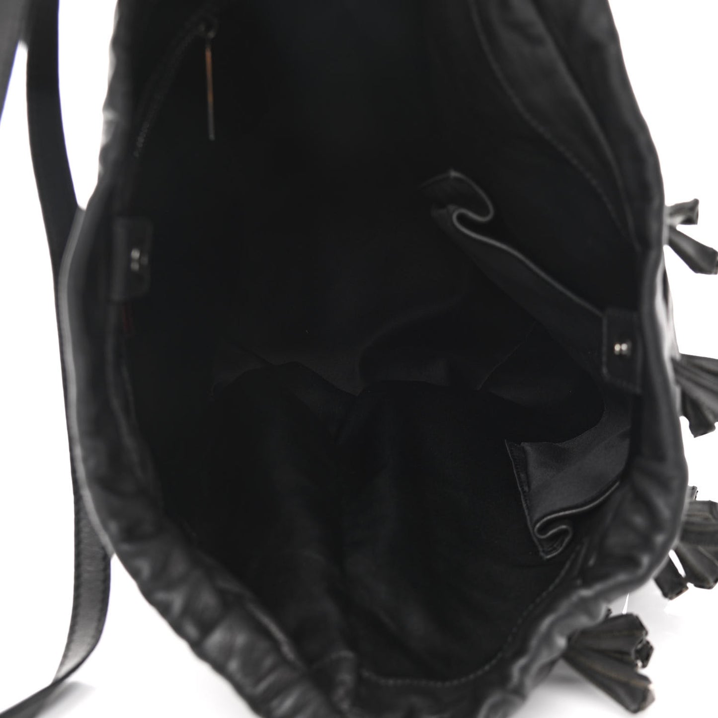 Lambskin Rockstud Fringe Bucket Black