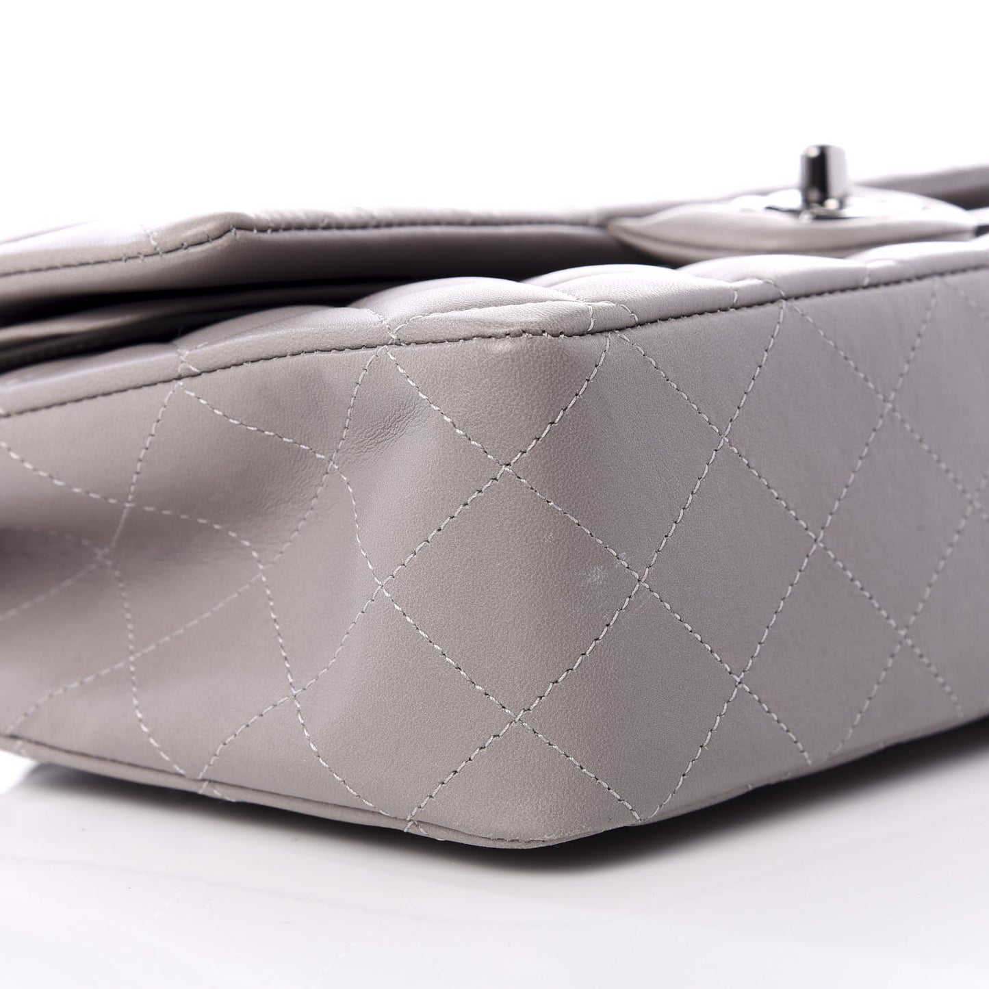 Lambskin Quilted Medium Double Flap Grey