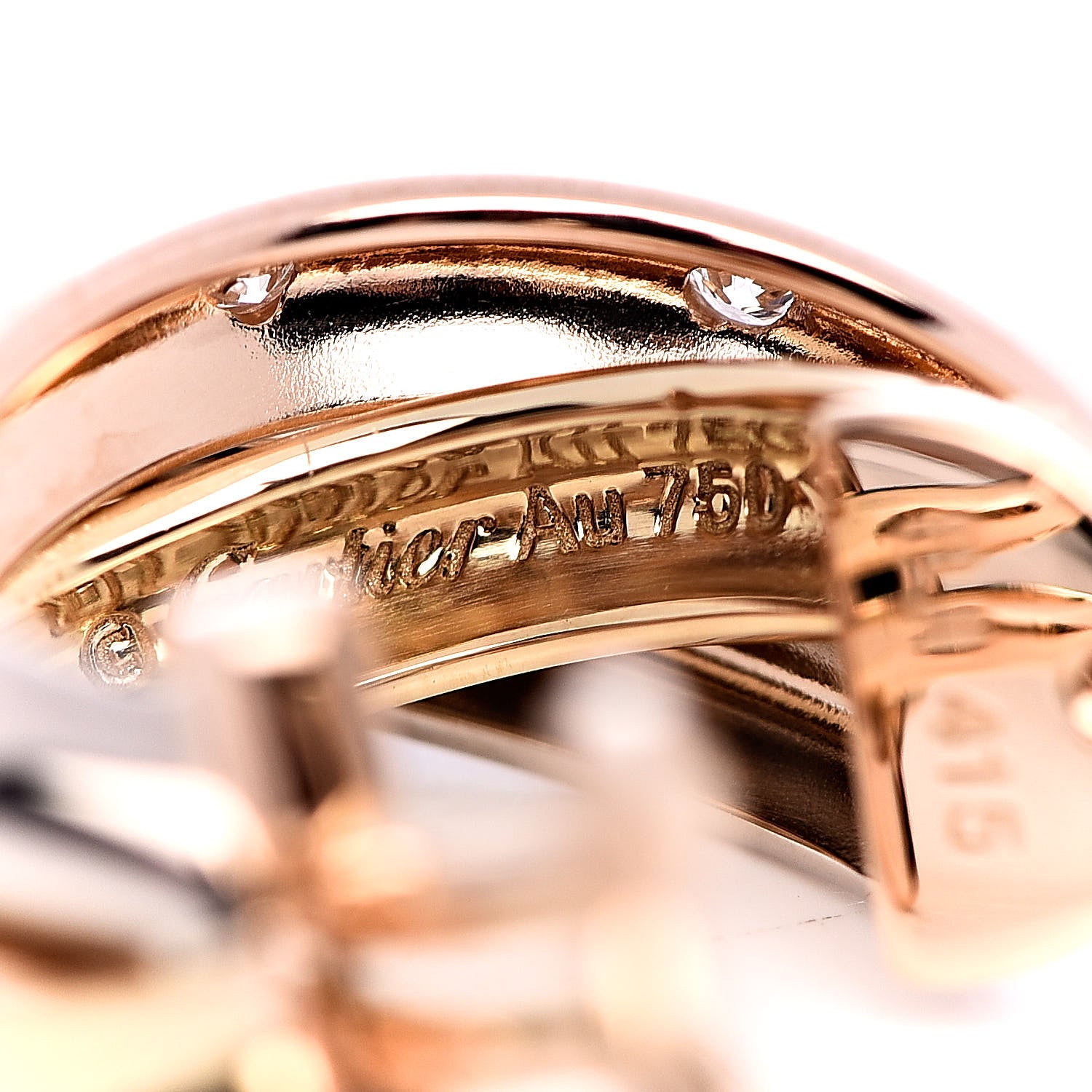 Cartier 18K Pink Yellow White Gold Diamond Trinity Hoop Earrings 4 of 5