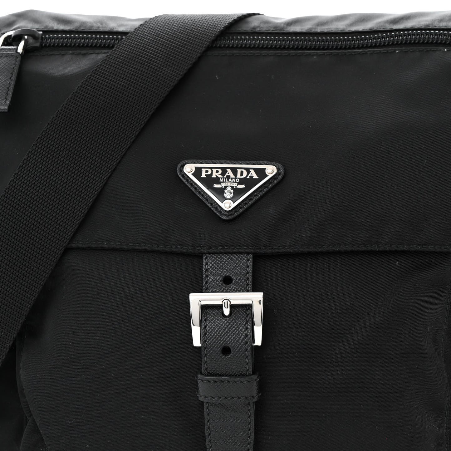 Nylon Vela Saffiano Single Buckle Messenger Shoulder Bag Black