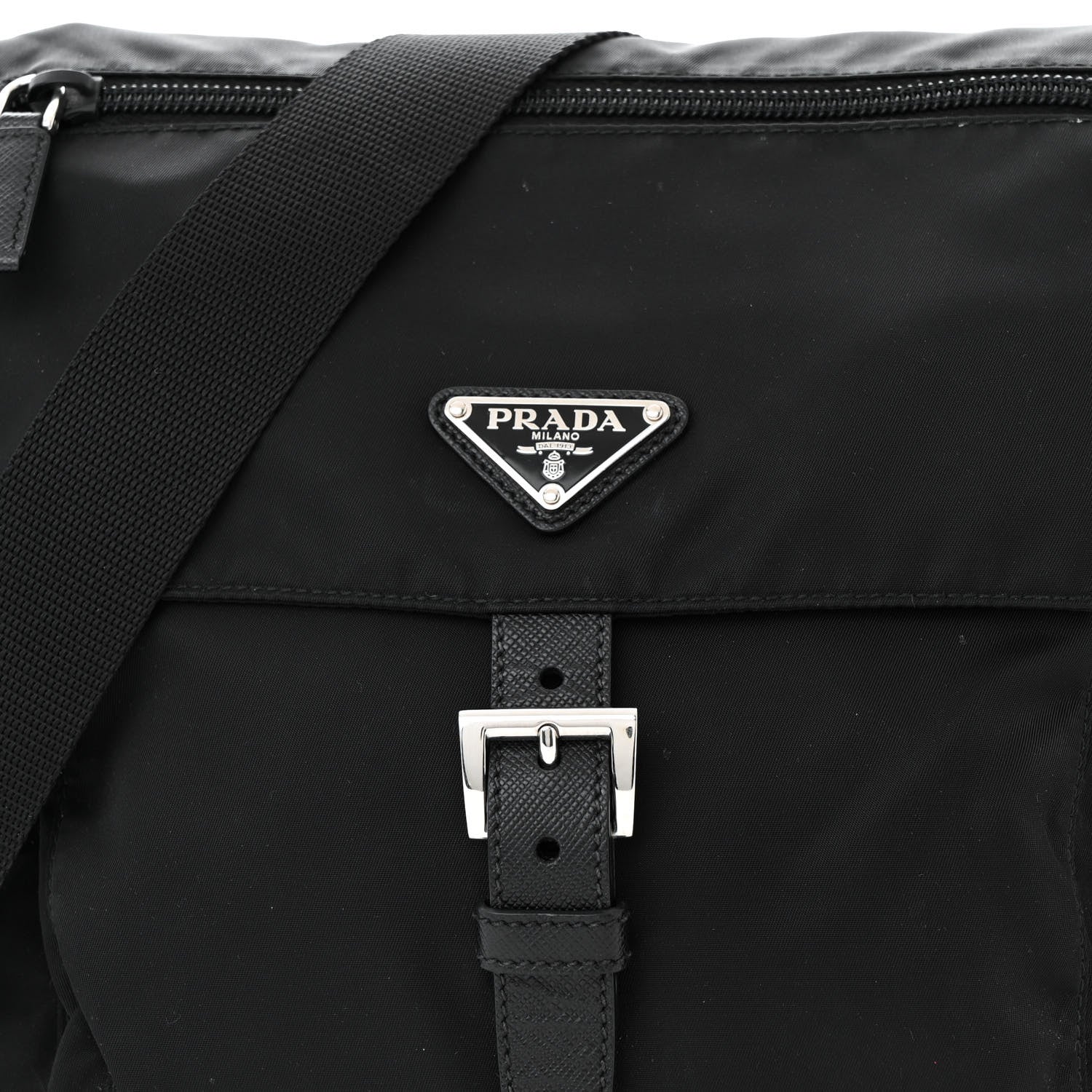 Prada Nylon Vela Saffiano Single Buckle Messenger Shoulder Bag Black 8 of 10