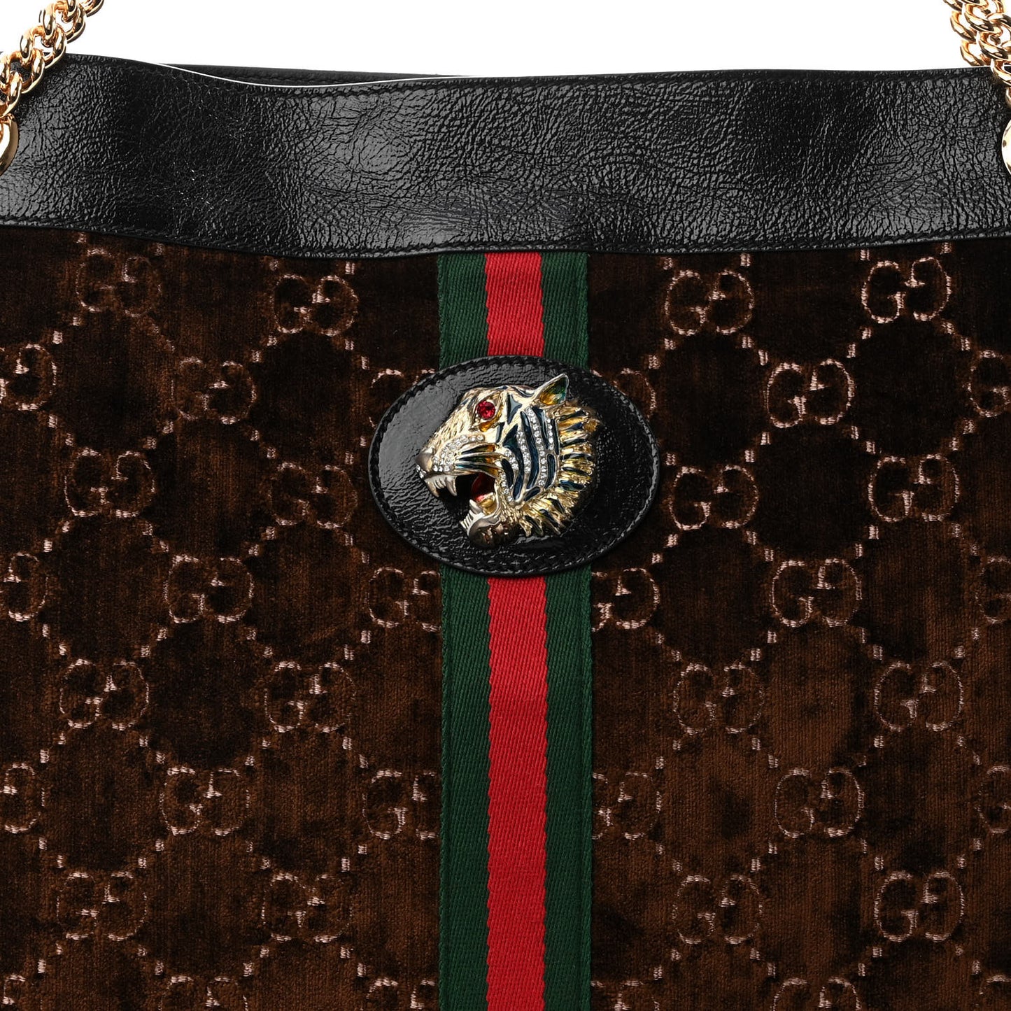 Velvet GG Monogram Large Rajah Chain Tote Brown