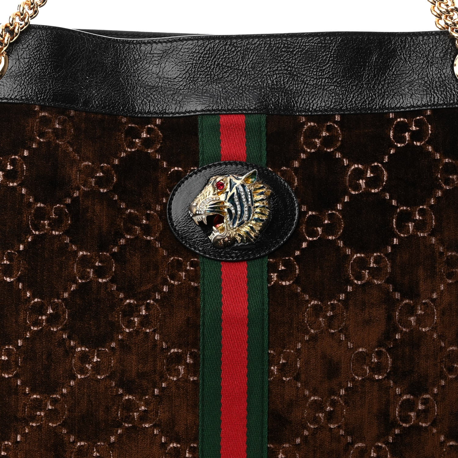 Gucci Velvet GG Monogram Large Rajah Chain Tote Brown 10 of 12