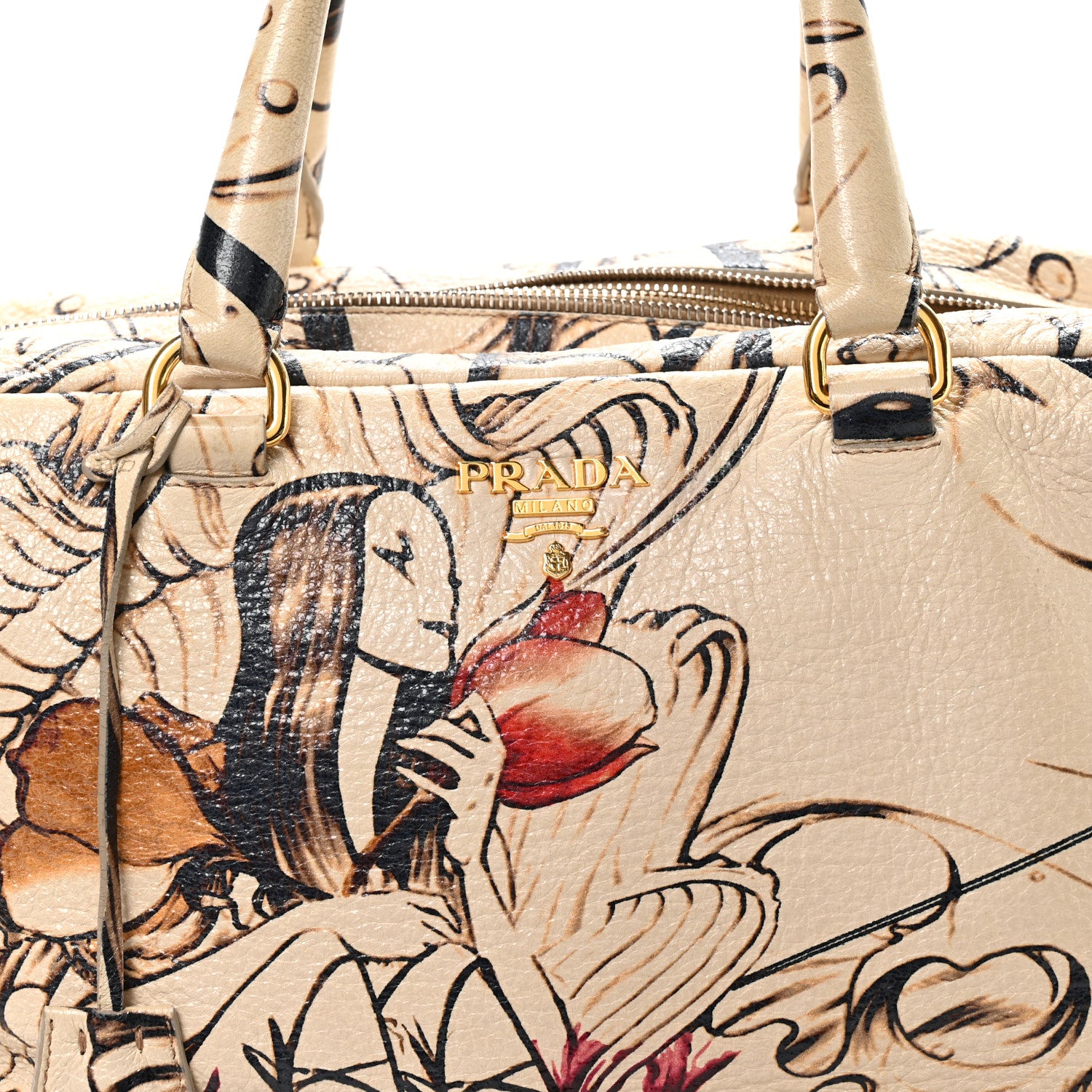 Prada X JAMES JEAN Cervo Lux Fairy Print Large Double Handle Boston Bag Prugna 8 of 12