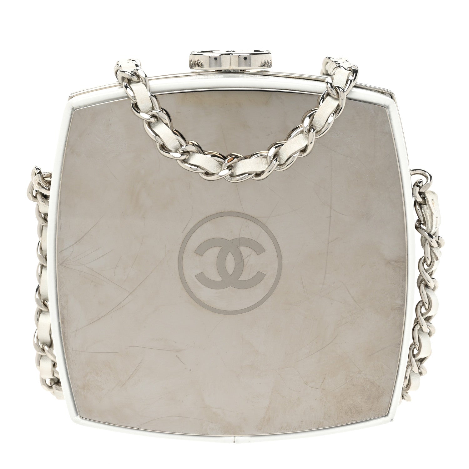 Chanel Patent Goatskin Quilted Make-Up Box Clutch With Chain White 1 of 18