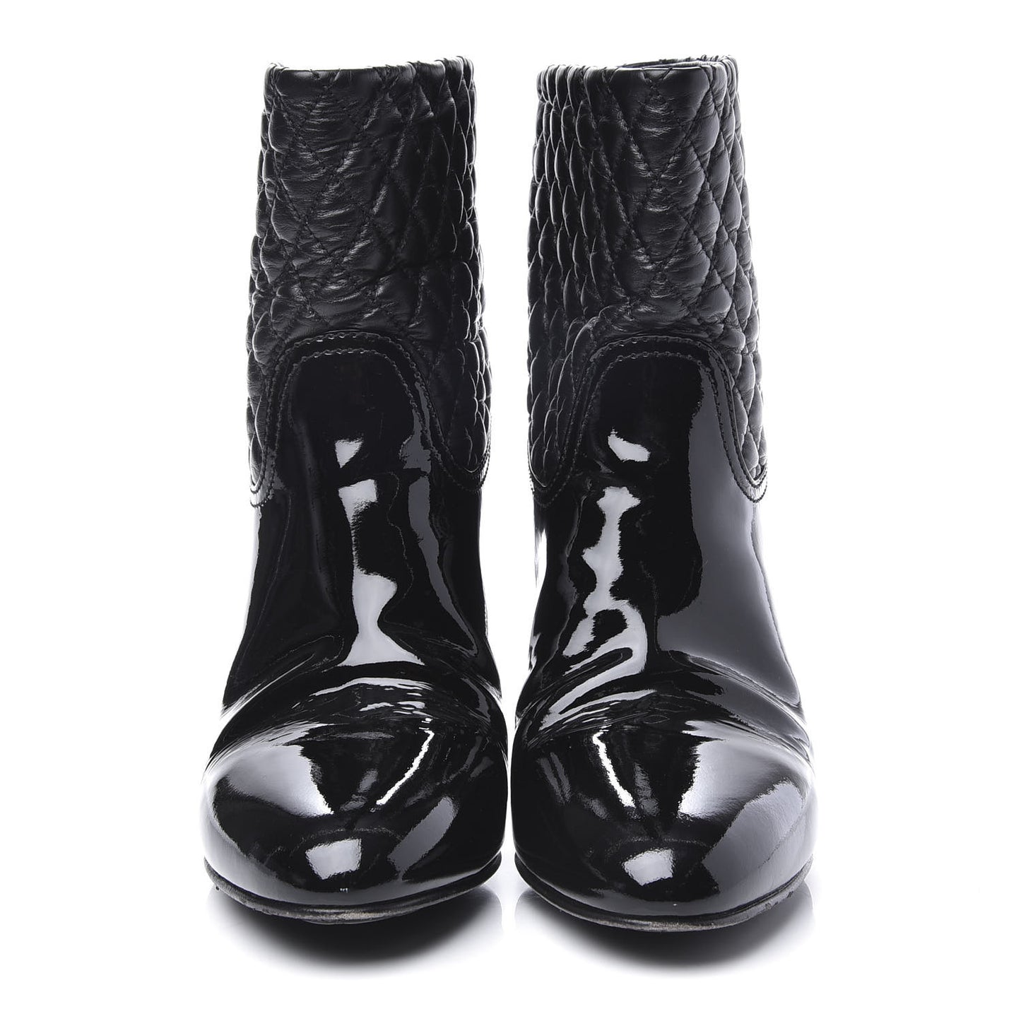 Calfskin Patent Quilted CC Short Boots 39.5 Black