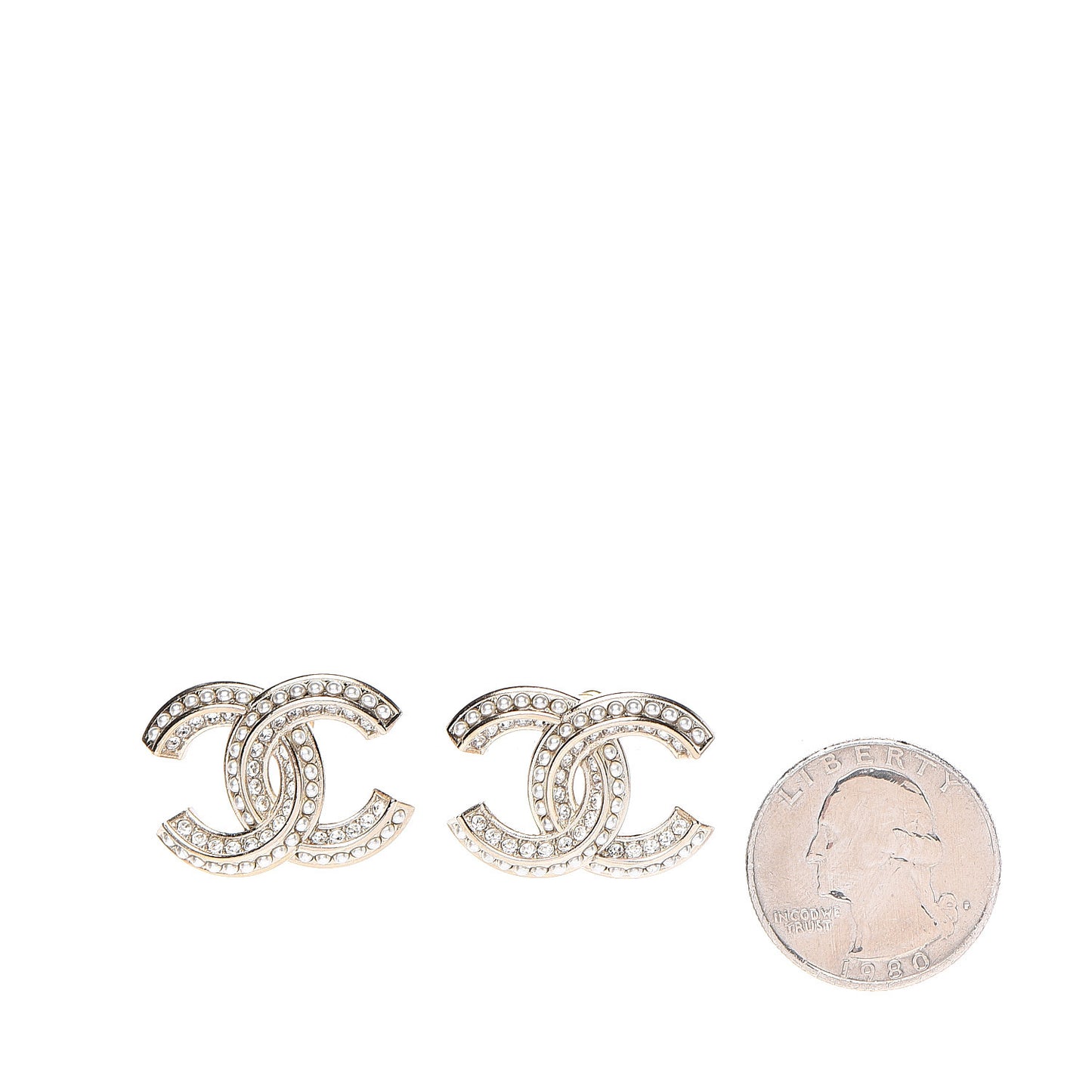 Crystal Pearl Chain Mania CC Earrings Gold