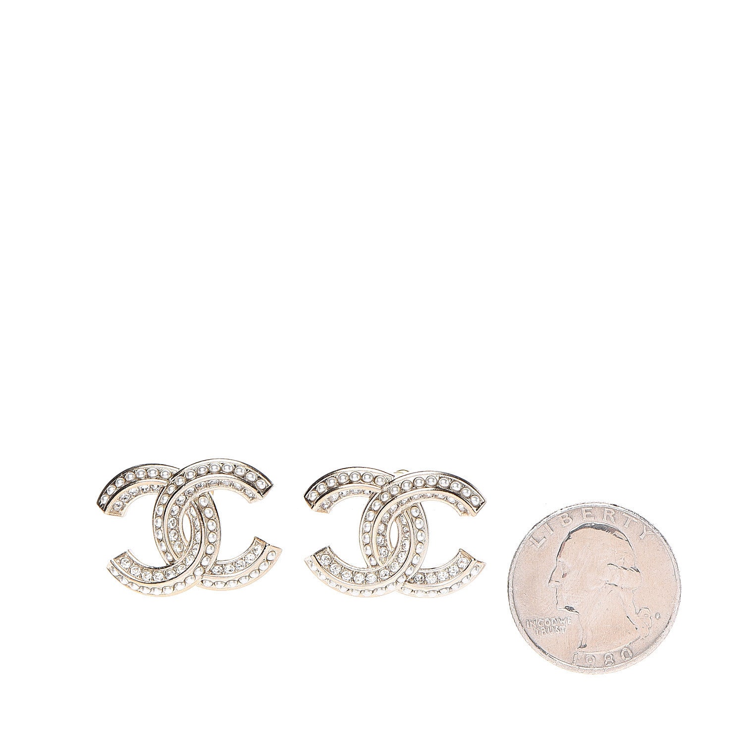Chanel Crystal Pearl Chain Mania CC Earrings Gold 2 of 5