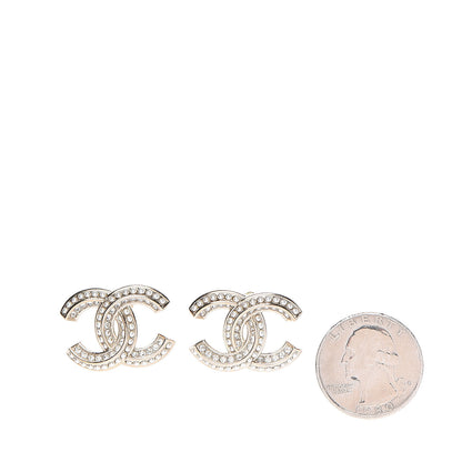 Chanel Crystal Pearl Chain Mania CC Earrings Gold 2 of 5