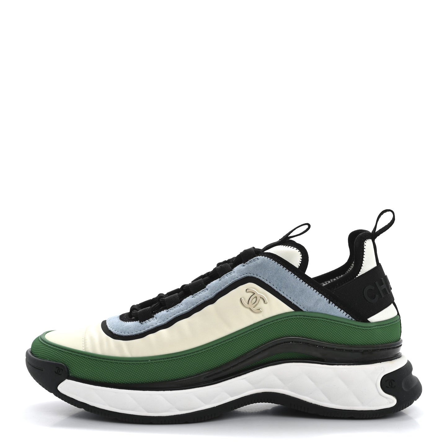 Suede Calfskin Mixed Fibers CC Sneakers 40 Ivory Green Light Blue