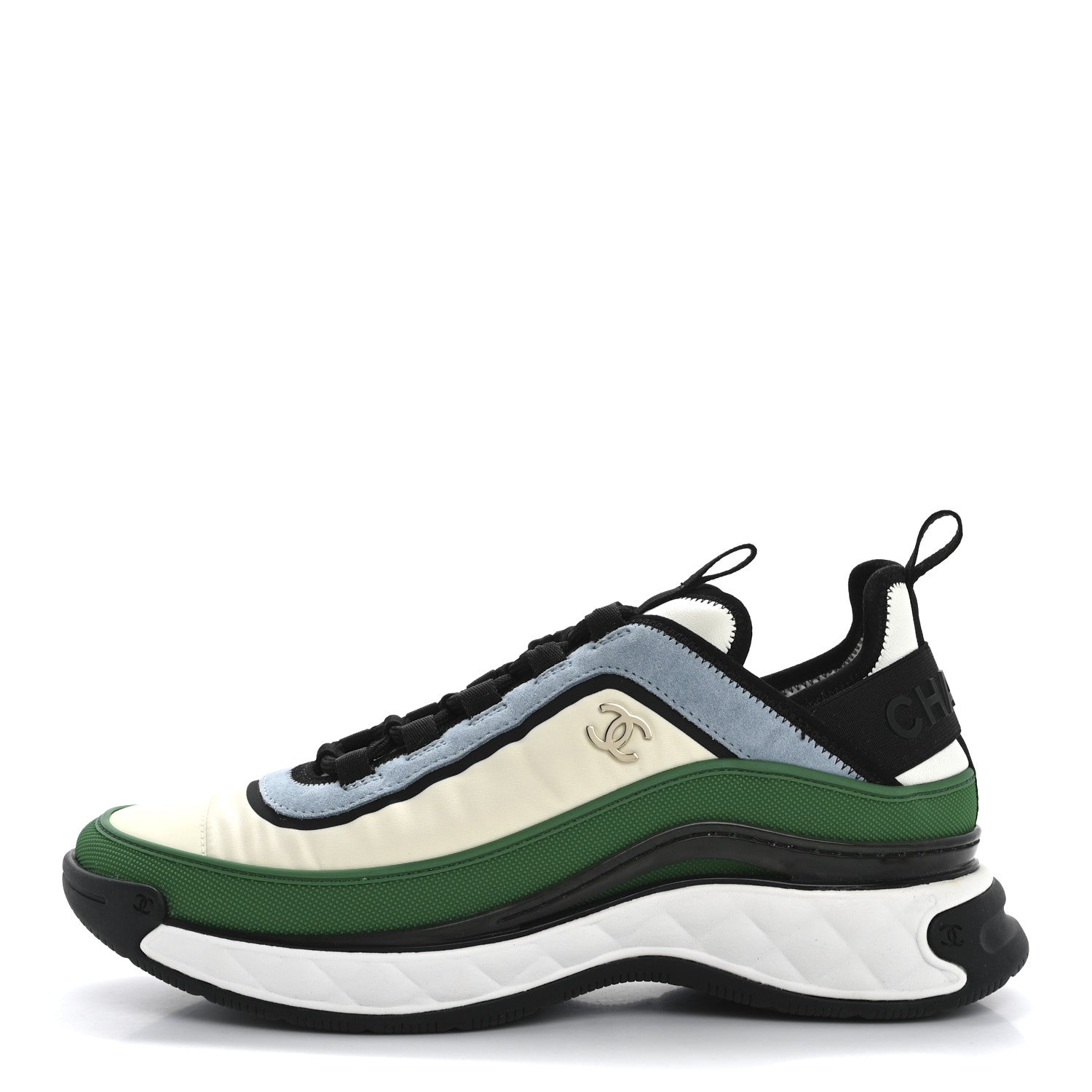 Chanel Suede Calfskin Mixed Fibers CC Sneakers 40 Ivory Green Light Blue 1 of 15