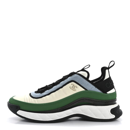 Chanel Suede Calfskin Mixed Fibers CC Sneakers 40 Ivory Green Light Blue 1 of 15
