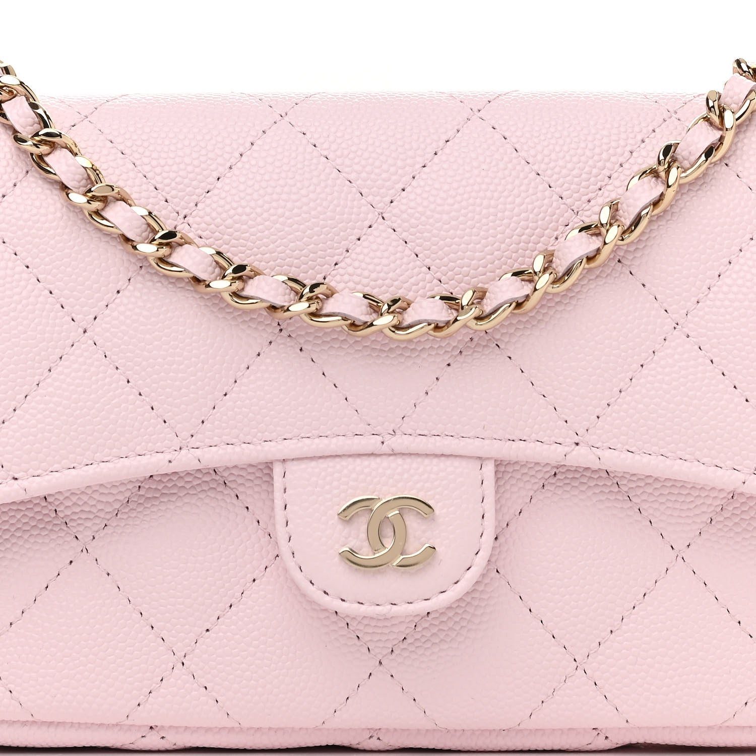Chanel Caviar Quilted Flap Phone Holder With Chain Light Pink 10 of 13