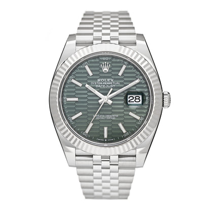 Rolex Stainless Steel 18K White Gold 41mm Oyster Perpetual Datejust Watch Mint Green Fluted 126334 1 of 5