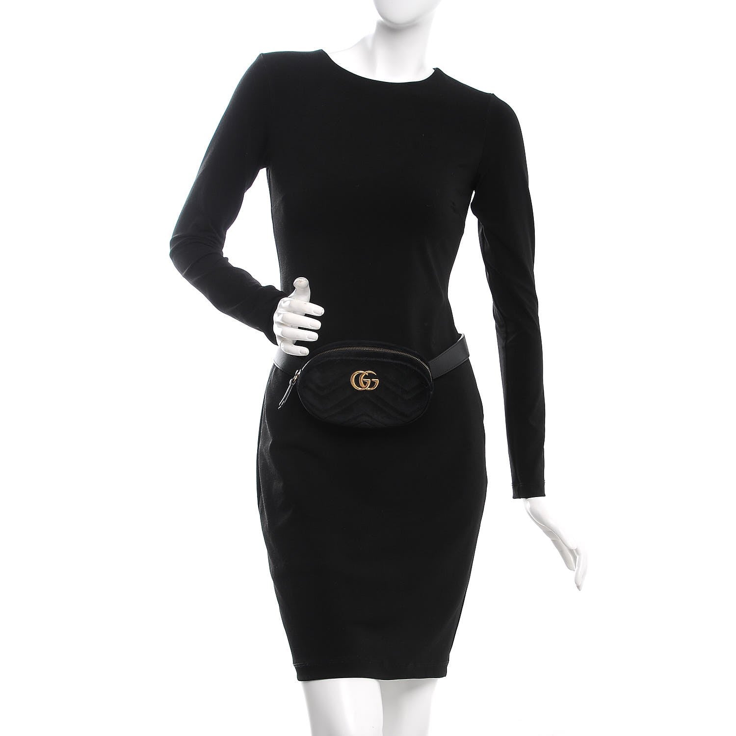 Gucci Velvet Matelasse GG Marmont Belt Bag 75 30 Black 2 of 7