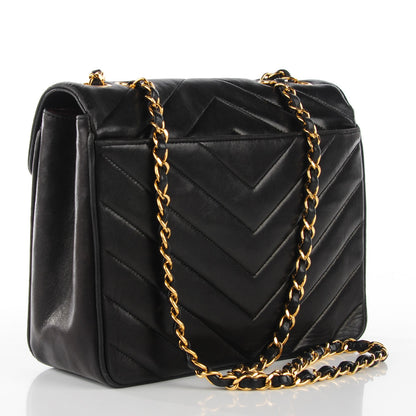 Chanel Lambskin Quilted Chevron Small Single Flap Black 3 of 9