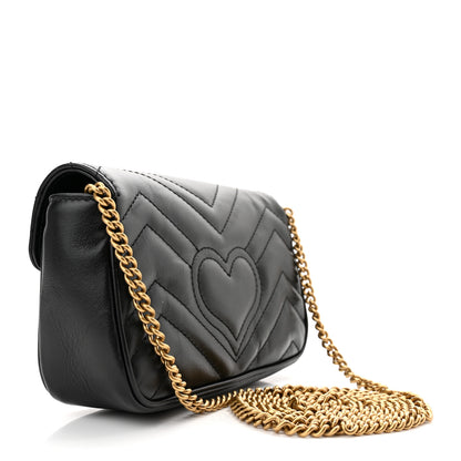 Gucci Calfskin Matelasse Super Mini GG Marmont Shoulder Bag Black 3 of 10