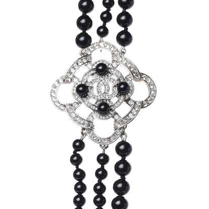 Chanel Beaded Crystal CC Triple Strand Necklace Black 5 of 6