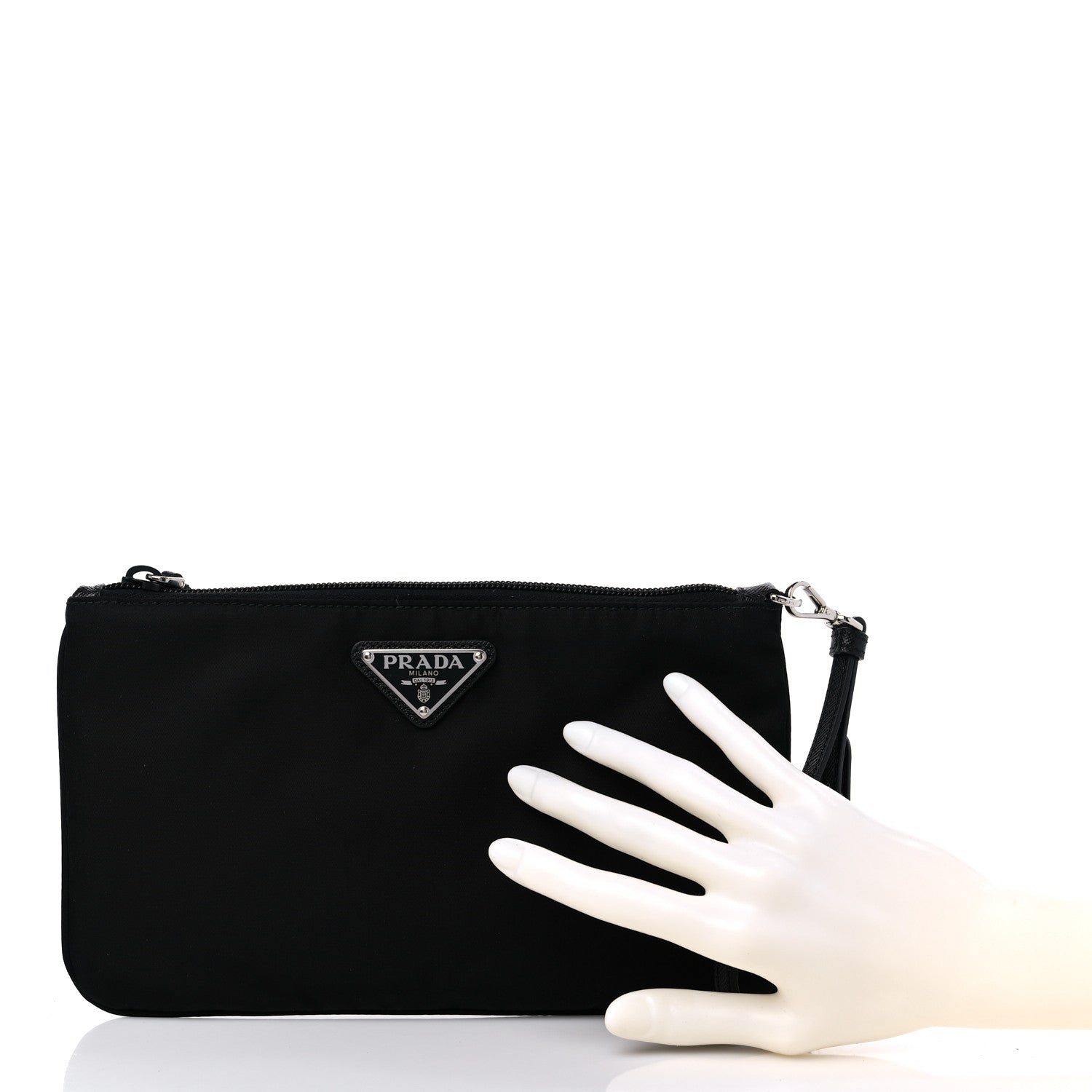 Prada Re-Nylon Saffiano Pouch Wristlet Black 2 of 8