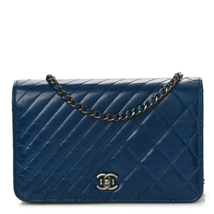Chanel Glazed Calfskin Quilted Coco Boy Wallet On Chain WOC Blue 1 of 10