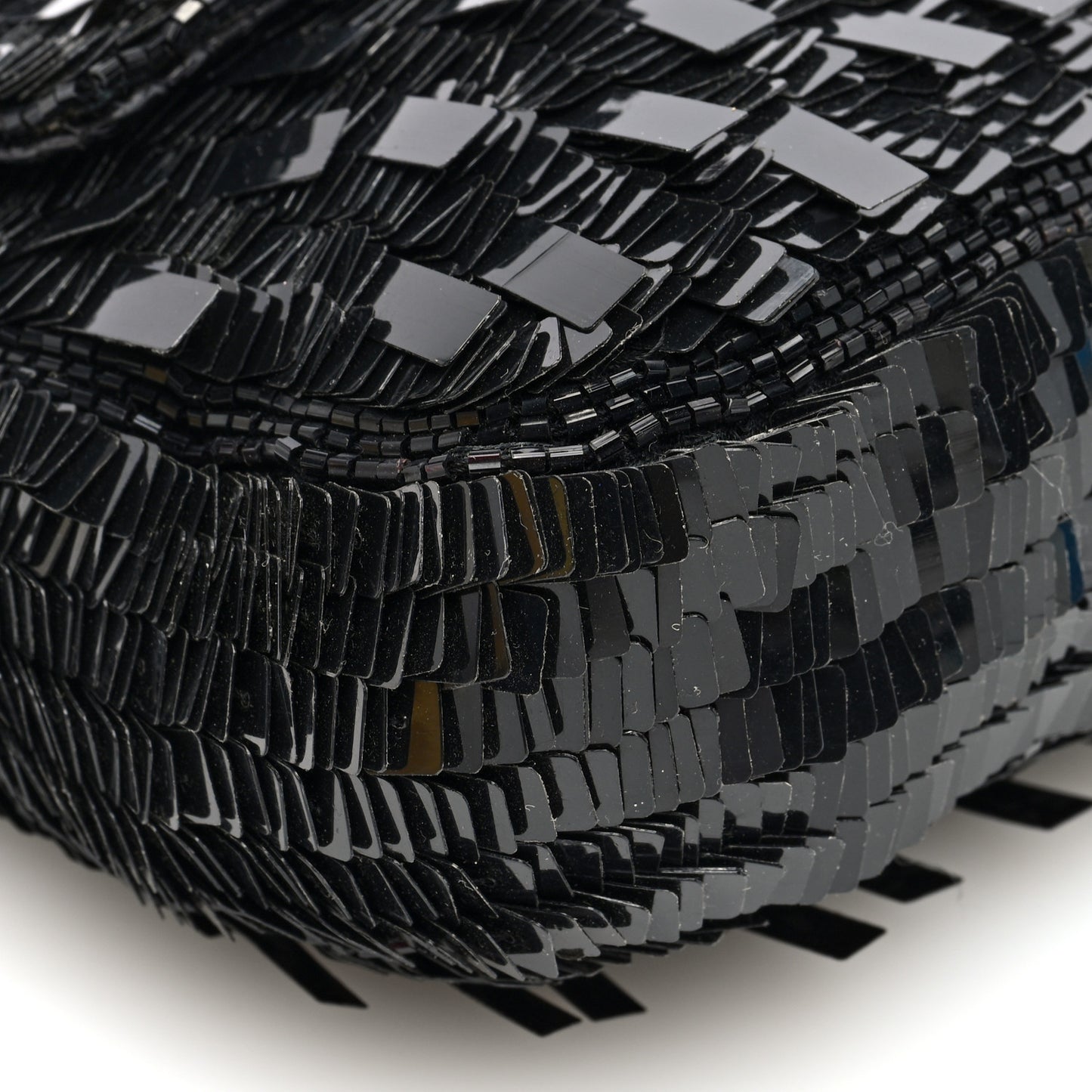 Sequin Paillettes Snakeskin Baguette Black