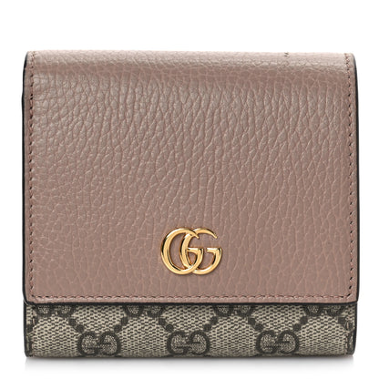 Gucci Dollar Calfskin GG Supreme Monogram Medium GG Marmont Card Case Porcelain Rose Beige Ebony 1 of 9