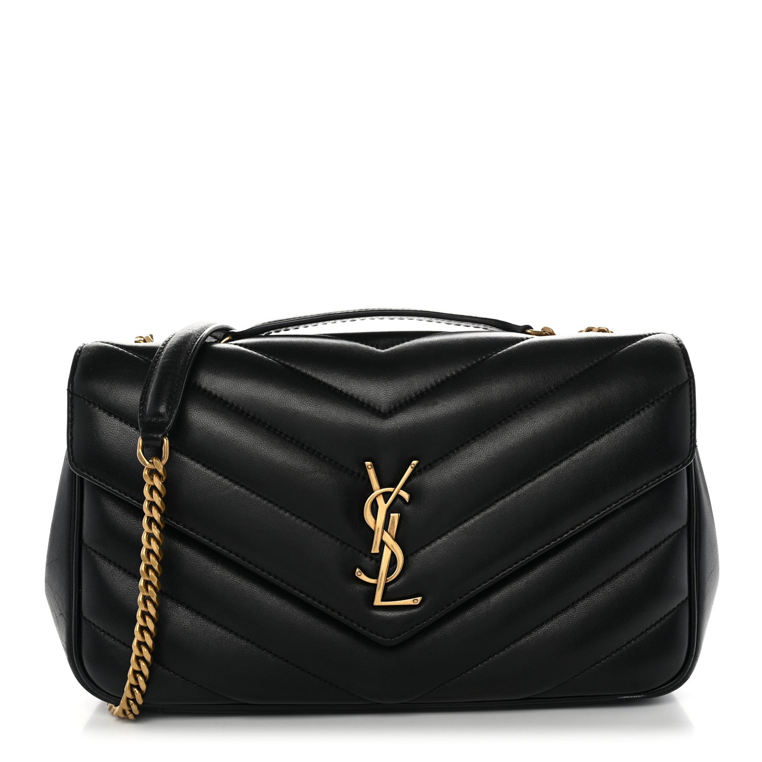 Saint Laurent Lambskin Chevron Quilted Medium Loulou Black 1 of 12