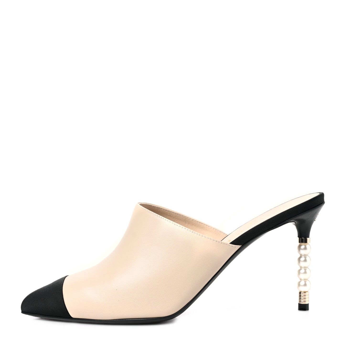 Lambskin Grosgrain Cap Toe Pearl Mule 41 Beige Black