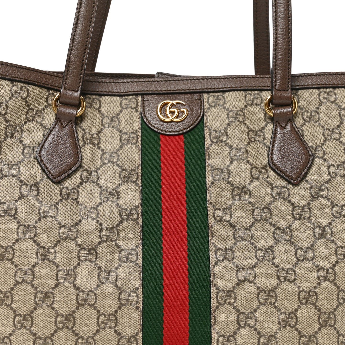 GG Supreme Monogram Textured Calfskin Web Medium Ophidia Shopping Tote Beige Ebony New Acero