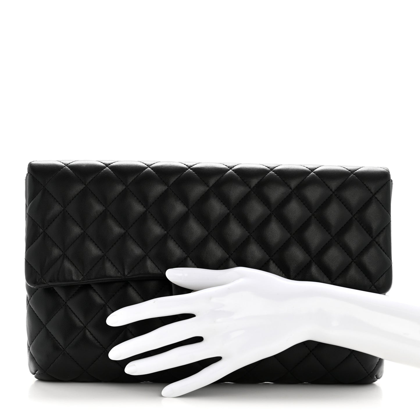 Lambskin Quilted Flap Clutch Black