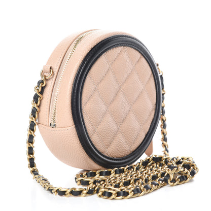 Chanel Caviar Quilted Round Filigree Crossbody Beige Black 3 of 10