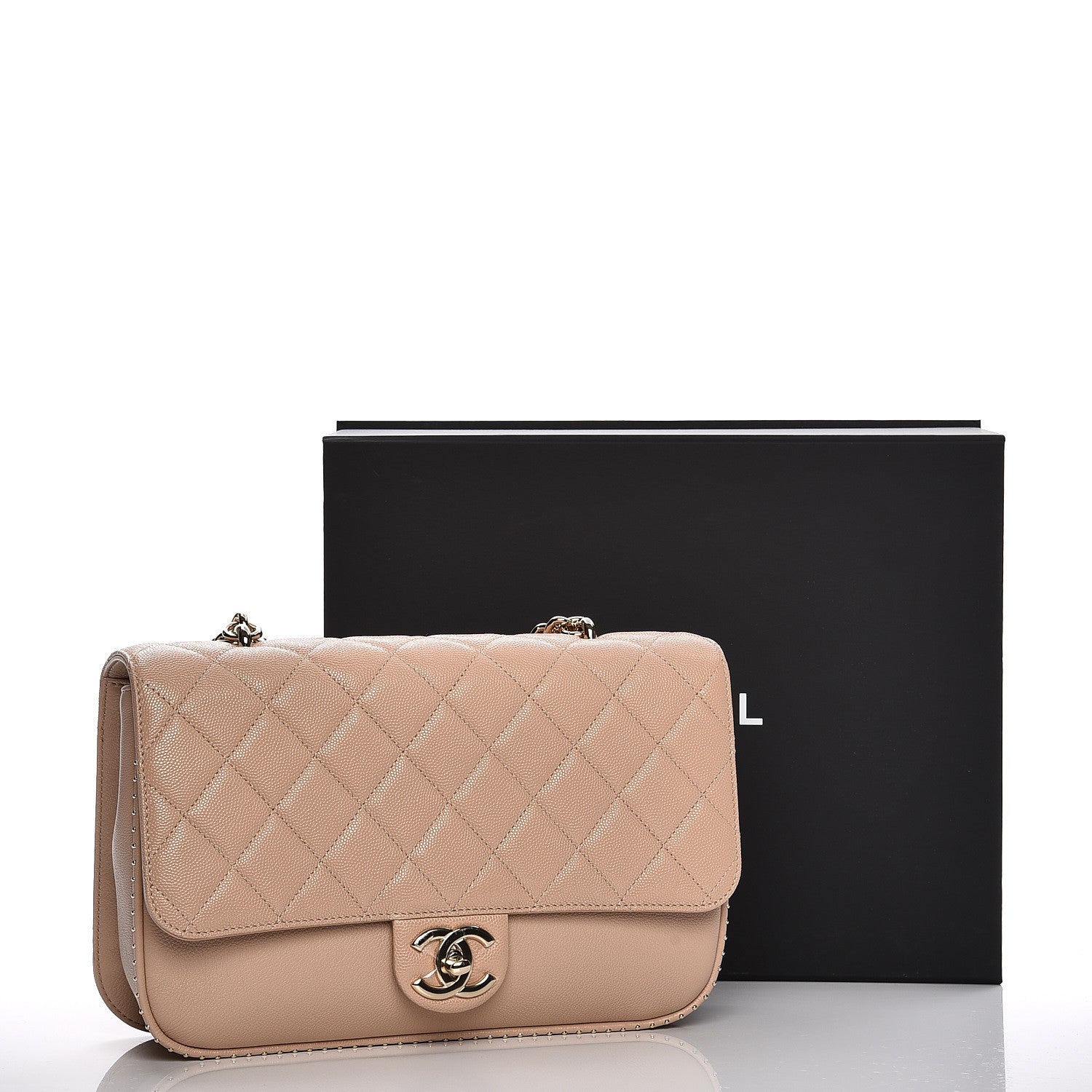 Chanel Caviar Quilted Large Studded Flap Beige 9 of 9