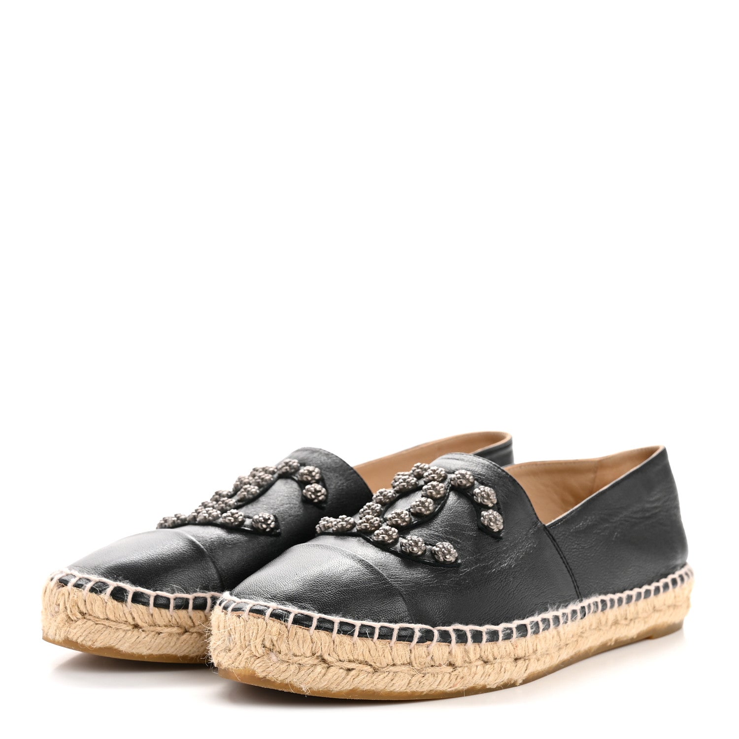 Chanel Lambskin Camellia CC Stud Espadrilles 39 Black 4 of 11