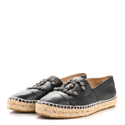 Chanel Lambskin Camellia CC Stud Espadrilles 39 Black 4 of 11