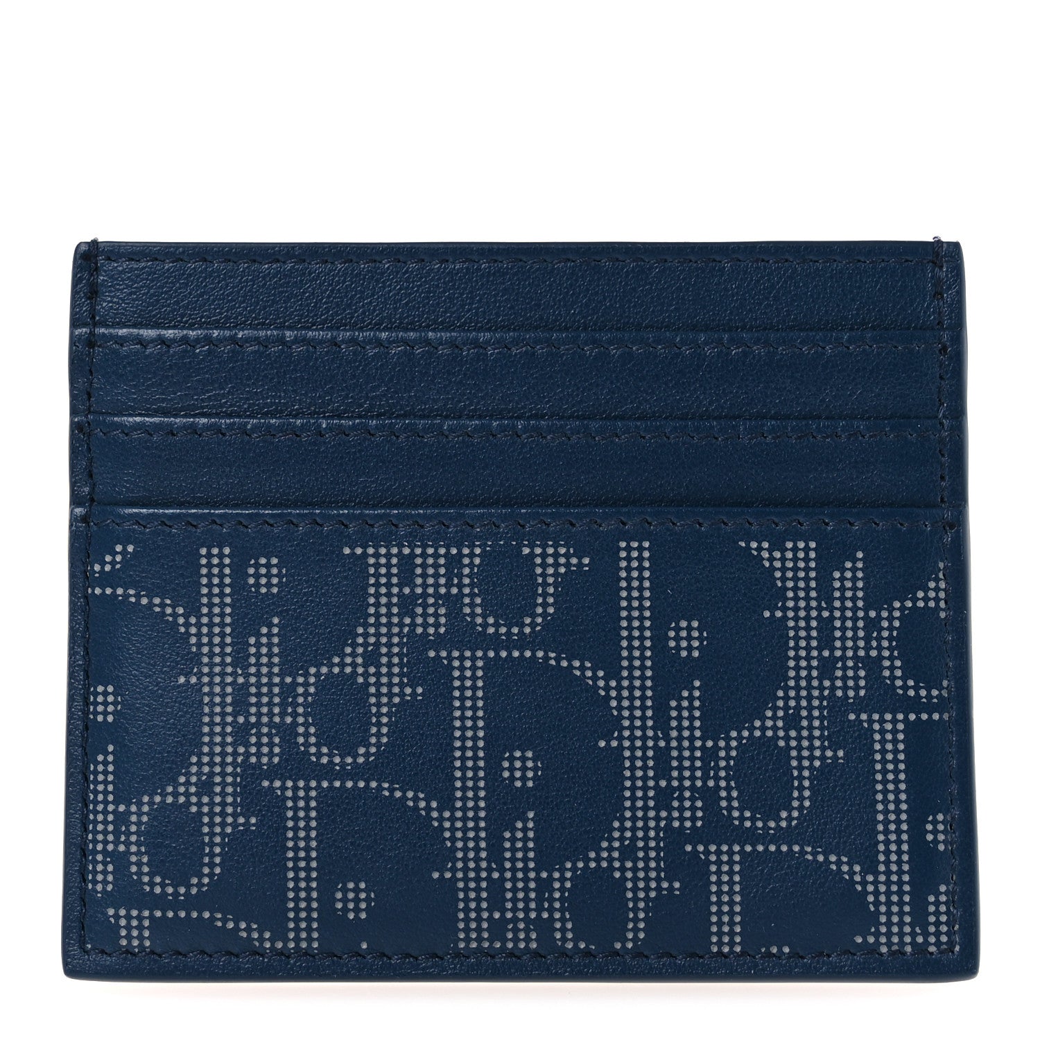 Christian Dior Calfskin Oblique Galaxy Perforated Card Holder Blue White 1 of 8