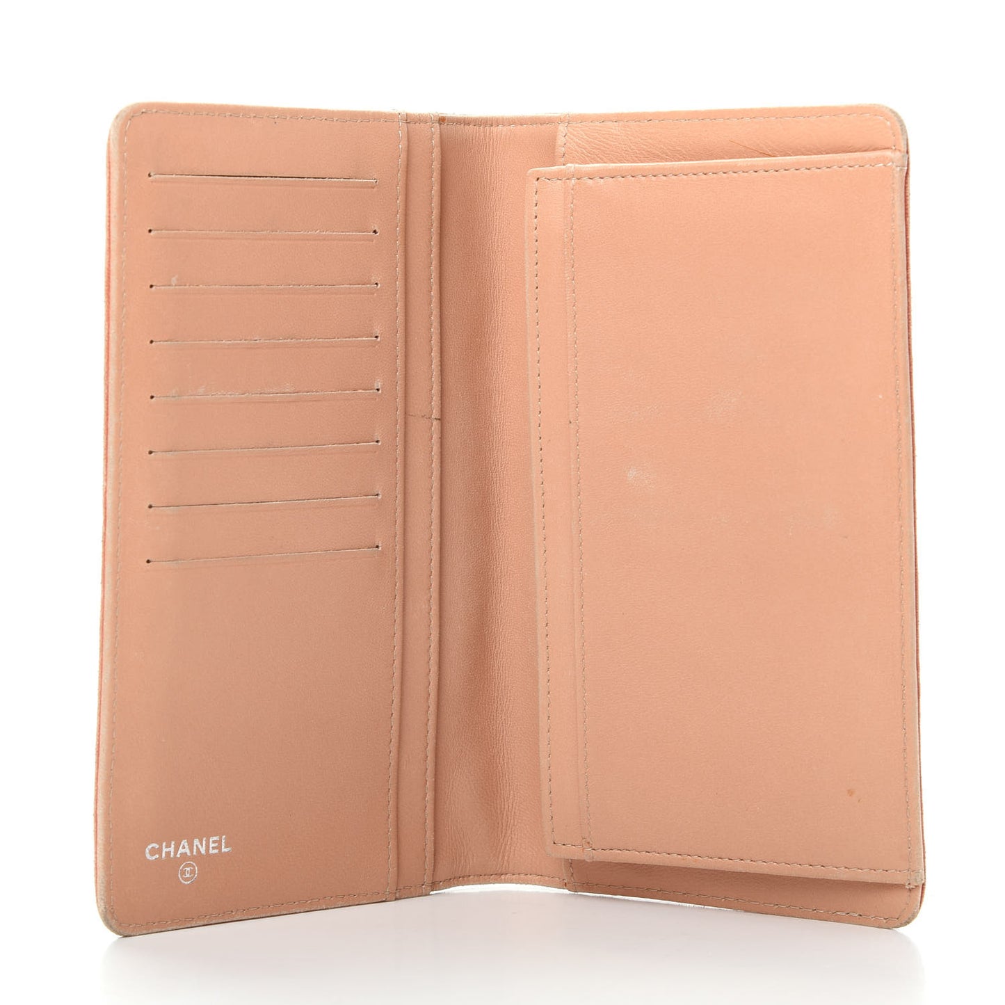 Lambskin Camellia Embossed Yen Wallet Pink