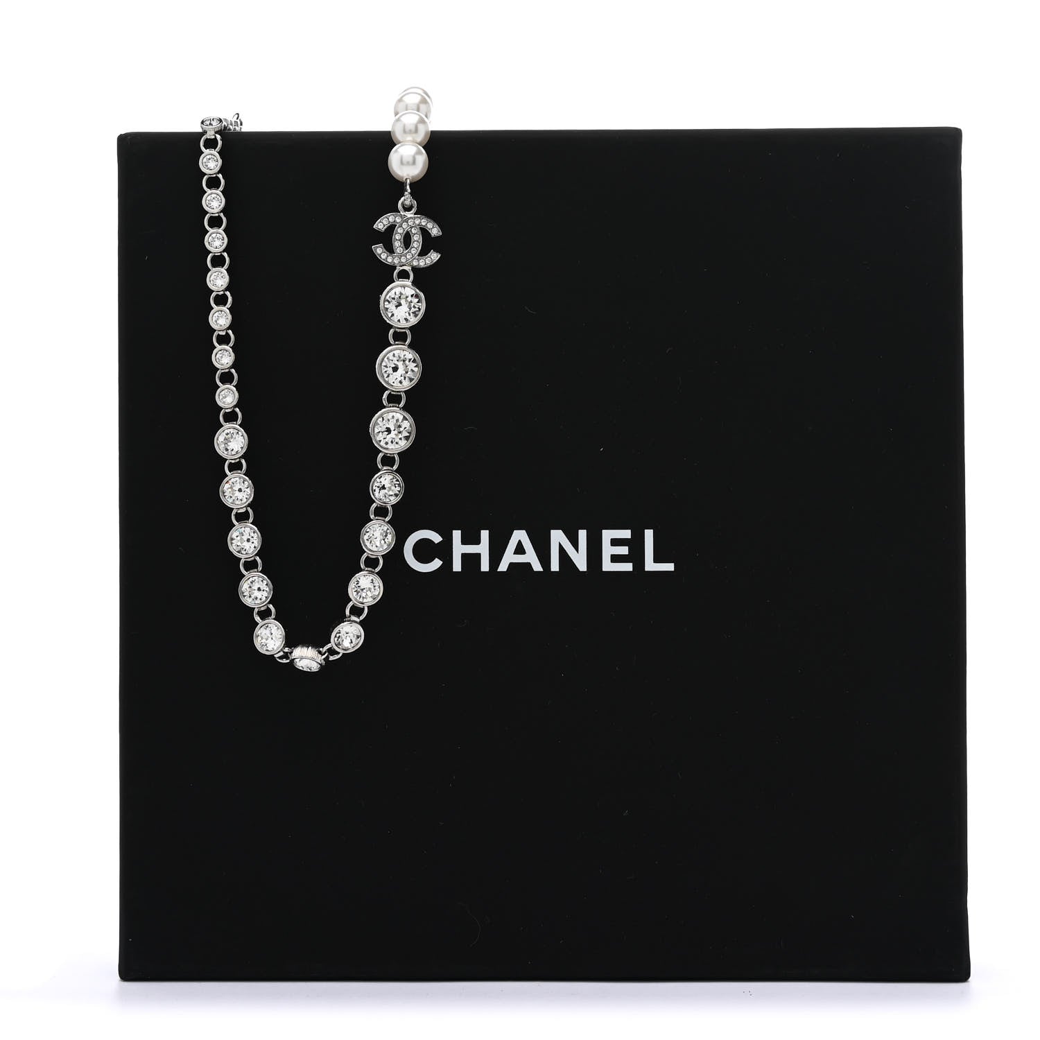 Chanel Pearl Crystal CC Choker Necklace Silver Pearly White 7 of 7