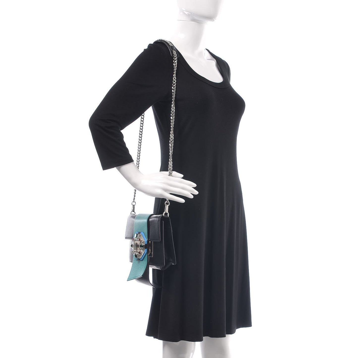 City Calf Crystal Embellished Ribbon Bag Nero Black Jade