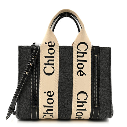 Chloe Felt Calfskin Small Woody Ribbon Tote With Strap Cashmere Grey 1 of 13