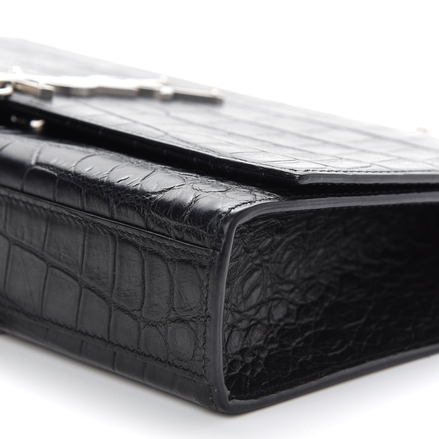 Calfskin Crocodile Embossed Medium Classic Monogram Kate Tassel Satchel Black