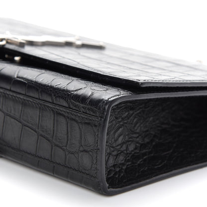 Saint Laurent Calfskin Crocodile Embossed Medium Classic Monogram Kate Tassel Satchel Black 6 of 8