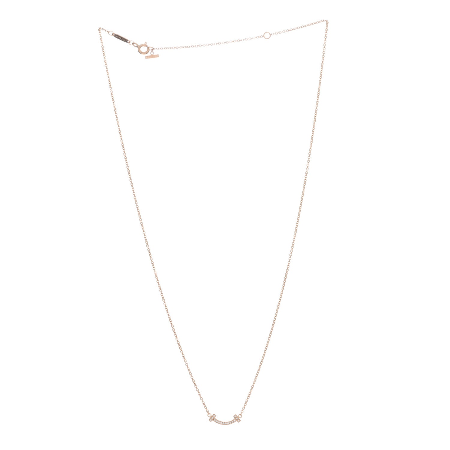 Tiffany 18K Rose Gold Diamond Mini T Smile Pendant Necklace 2 of 5
