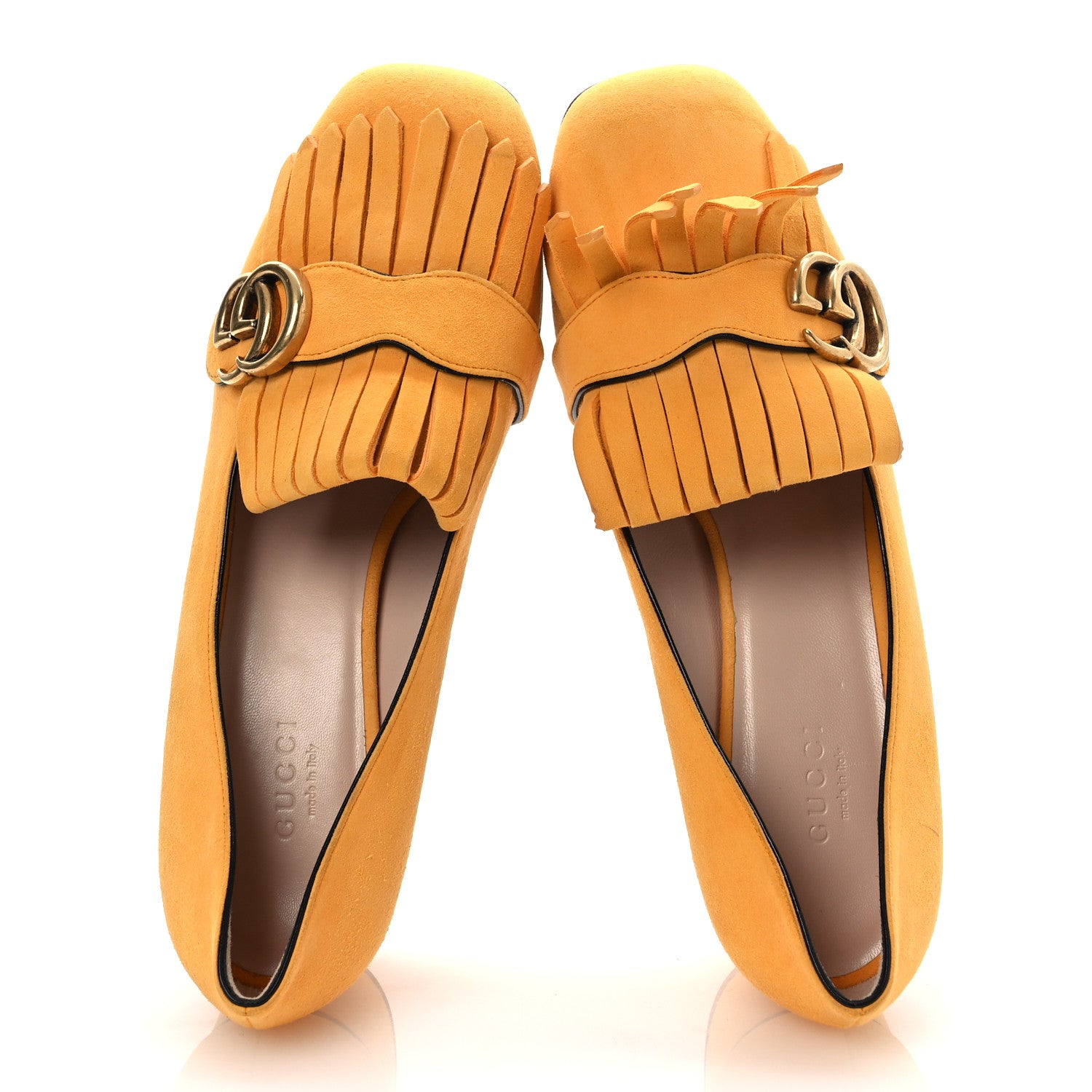 Gucci Kid Scamosciato GG Marmont Fringe 50mm Loafer Pumps 38 Crystal Copper 2 of 14