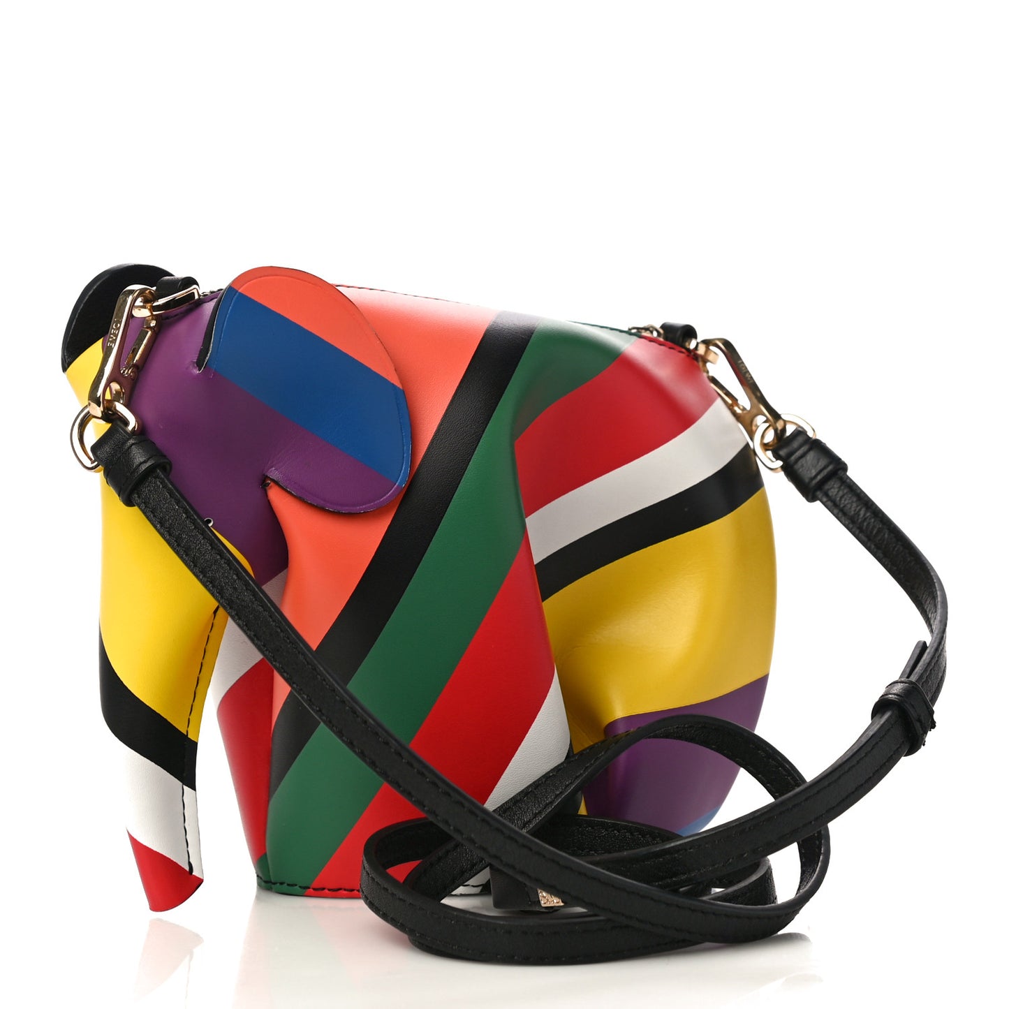 Calfskin Mini Striped Elephant Crossbody Bag Multicolor
