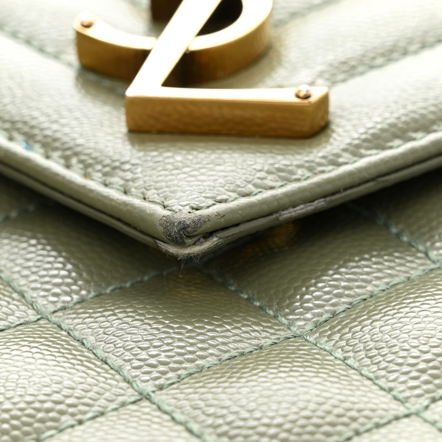 Saint Laurent Grain De Poudre Textured Mixed Matelasse Large Triquilt Monogram Satchel Light Sage 11 of 11